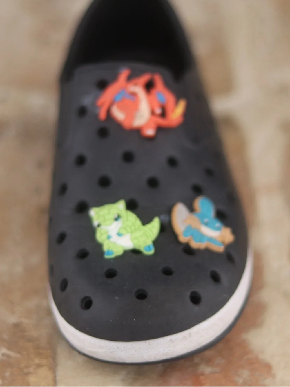 Black Kids Slip-On Ventilated Shoes with Cartoon Charms like Natives